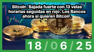 BITCOIN Bitcoin. Bajada fuerte con 13 velas horarias seguidas en rojo. Los Bancos ahora si quieren Bitcoin.