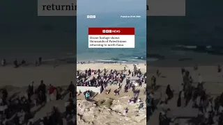 ROAD Thousands of Palestinians walk along the coastal road in Gaza as they return north. #BBCNews