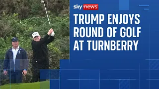 Donald Trump enjoys round of golf at Turnberry as protesters speak out