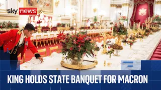 CASTLE King Charles gives speech as he hosts Emmanuel Macron at Windsor Castle for state banquet