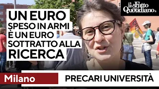 &quot;Ogni euro in armi è un euro tolto alla ricerca&quot;, i precari universitari protestano  contro Bernini