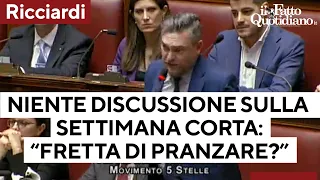 Settimana corta, niente discussione . Ricciardi alla maggioranza: &quot;Fretta di andare a pranzo?&quot;