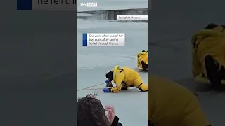 Dog and woman rescued from frozen pond