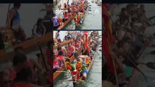 Teams roar through the waters of Hong Kong for the annual Dragon Boat festival