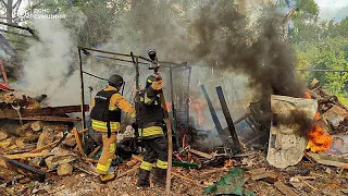 Großbrand in der Region Sumy nach russischem Drohnenangriff