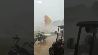CASTLE Bouncy castle goes flying