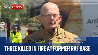 News conference after two firefighters and one other person die in fire at former RAF base