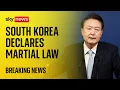 South Korean President Yoon Suk Yeol declares state of martial law