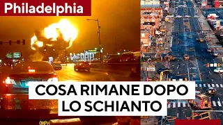 Cosa rimane dopo lo schianto: le immagini del luogo dell&#39;incidente aereo di Philadelphia