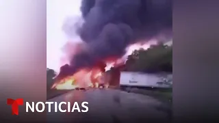 Reportan impresionante choque entre dos camiones en Campeche, México