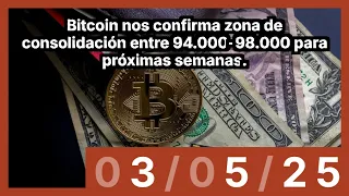 BITCOIN Bitcoin nos confirma zona de consolidación entre 94.000-98.000 para próximas semanas.