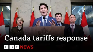 Canadian PM Trudeau retaliates against US and calls Trump&#39;s tariffs ‘very dumb’ | BBC News