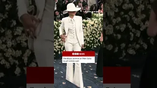 GALA Zendaya arrives at Met Gala in all-white suit. #MetGala2025 #BBCNews