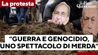 SCALA Un tappeto pieno di letame davanti alla Scala: &quot;La guerra e il genocidio, uno spettacolo di merda&quot;