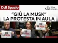 "Giù la Musk", in aula la protesta di Avs contro il ddl Spazio: "No al riarmo"