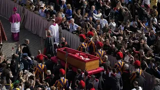 GATHER Pope Francis lies in state in St Peter&#39;s Basilica as thousands gather to pay tribute