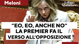 Meloni fa il verso ai parlamentari che la criticano in Aula sul decreto Caivano: &quot;Eo, eo anche no&quot;