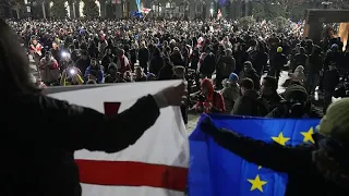 Una delegación del Parlamento Europeo marcha con los manifestantes pro-UE en Georgia