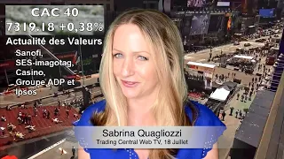 IPSOS Bourse: Clôture CAC40 +0,38% le 18/7, Actualité valeurs Sanofi, SES-imagotag, Casino, Gpe ADP, Ipsos