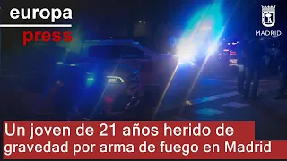 Un joven de 21 años herido de gravedad por arma de fuego en Madrid